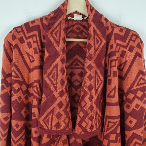 Staring at Stars Cardigan Sweater XS Orange Boho Southwestern Aztec Waterfall - Picture 7 of 11